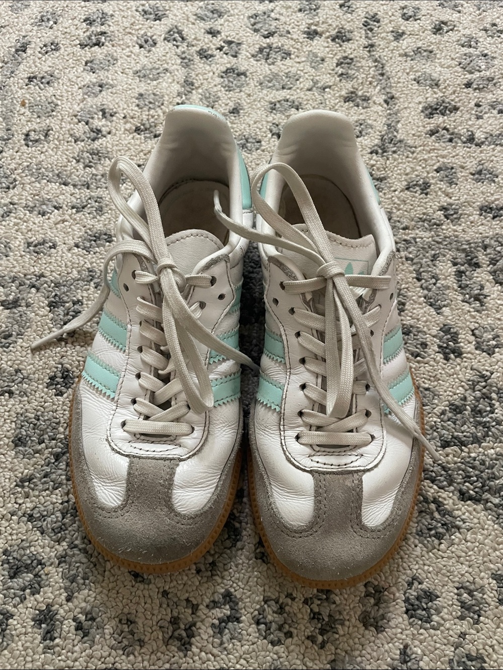 Adidas Samba Kid’s White Sneakers with Mint Stripes